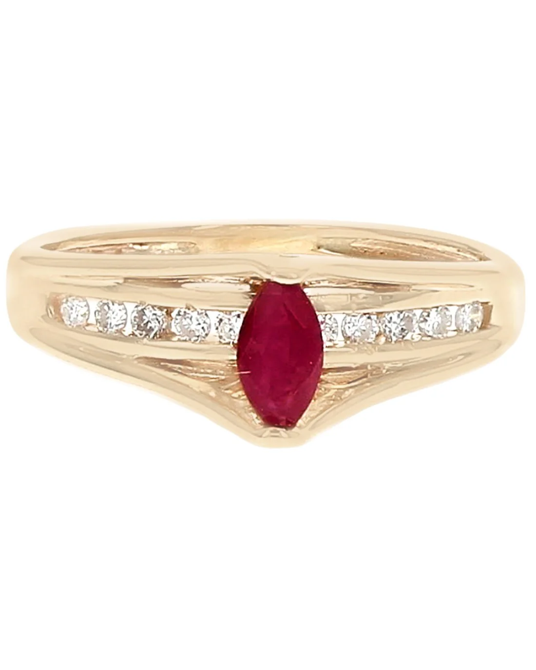 Ruby and Diamond High Profile Cathedral Style Ring in Yellow Gold - Image 2