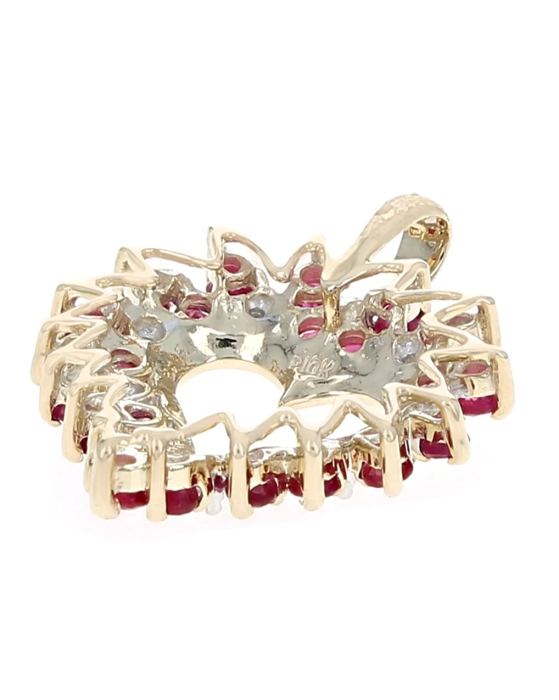 Ruby and Diamond Open Heart Pendant in White and Yellow Gold - Image 2