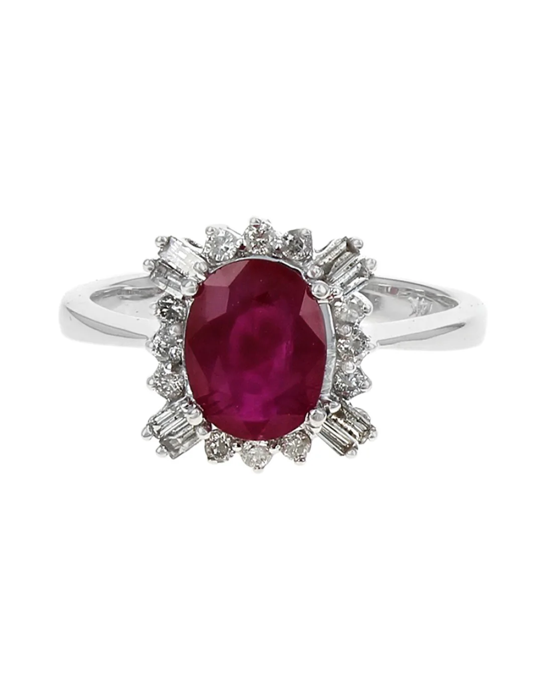 Ruby and Mixed Cut Diamond Halo Ring in White Gold - Image 2