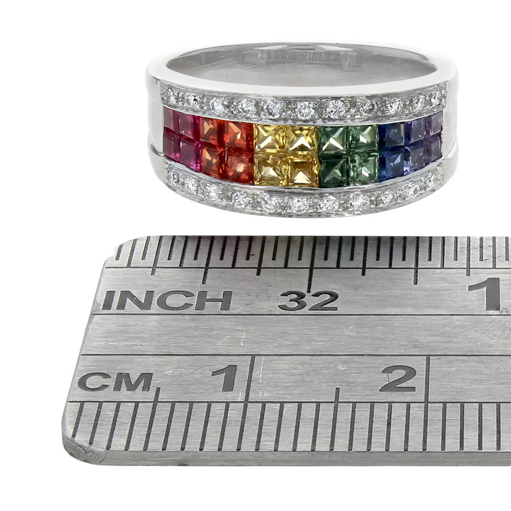 Ruby, Multi Colored Sapphire and Diamond Tapered Band - Image 3