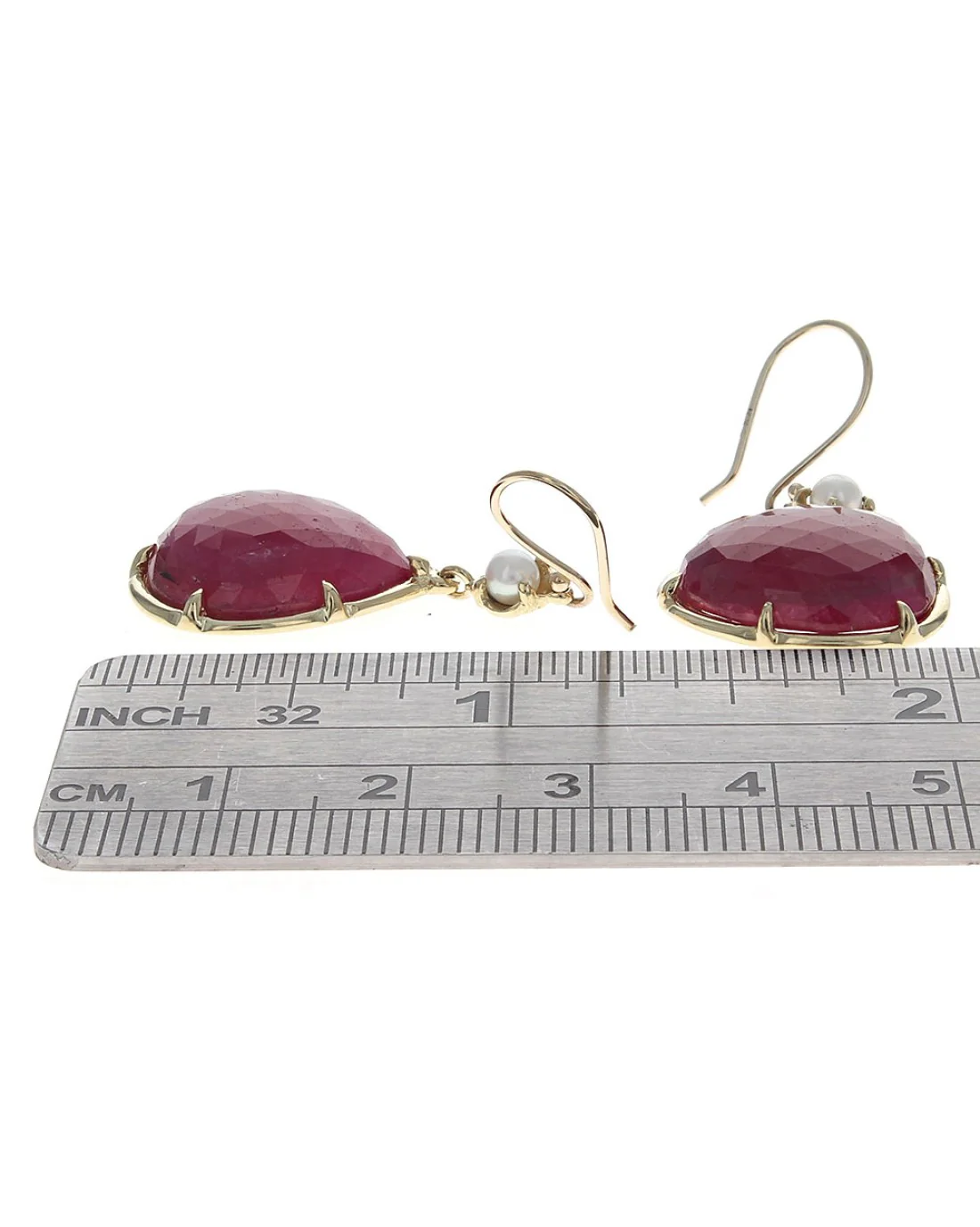 Ruby Slice and Pearl Drop Earrings - Image 3