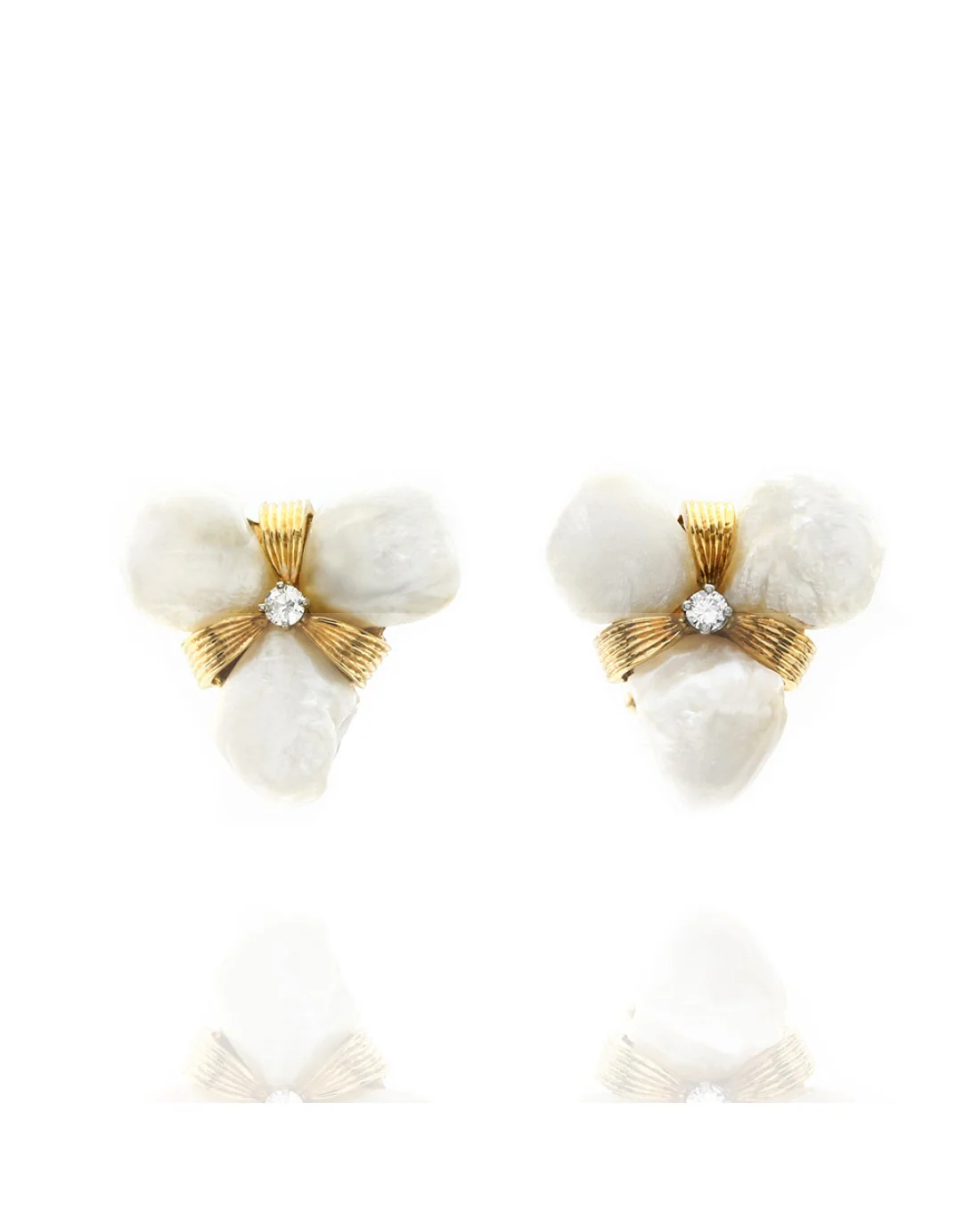 Ruser Fresh Water Pearl and Diamond Earrings in Yellow Gold