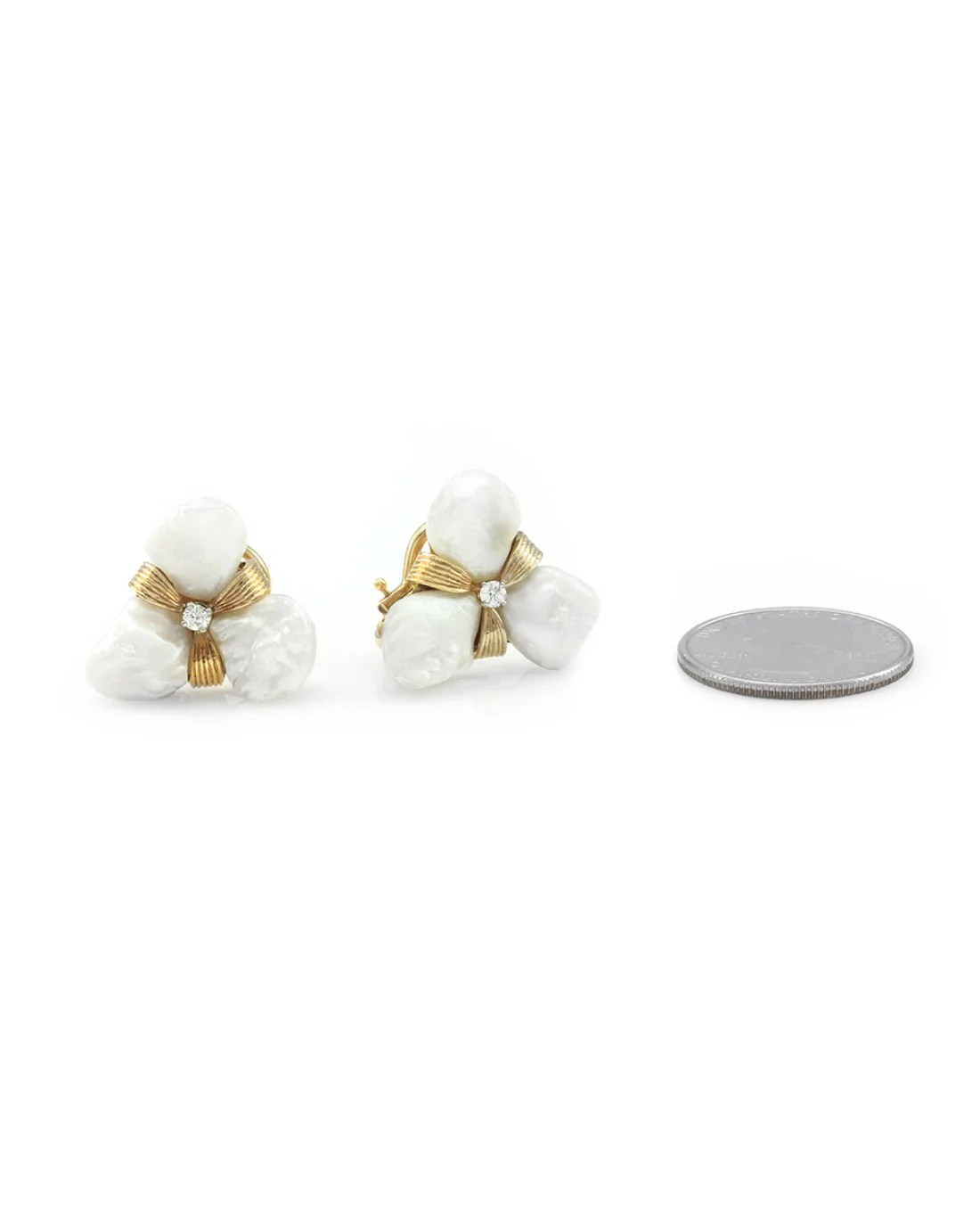 Ruser Fresh Water Pearl and Diamond Earrings in Yellow Gold - Image 2