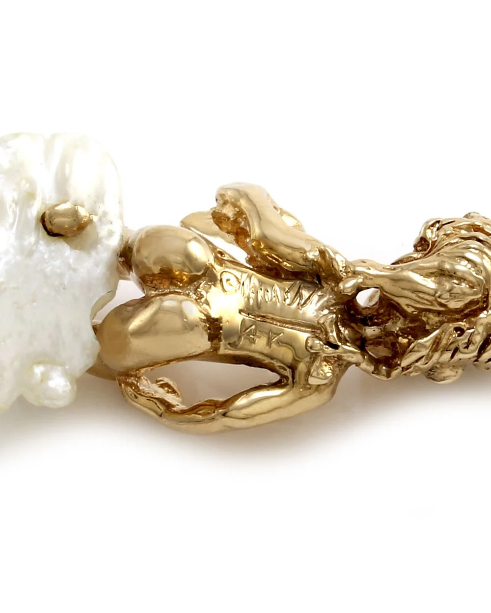 Ruser Freshwater Pearl and Sapphire Cherub Pendant in Yellow Gold - Image 3