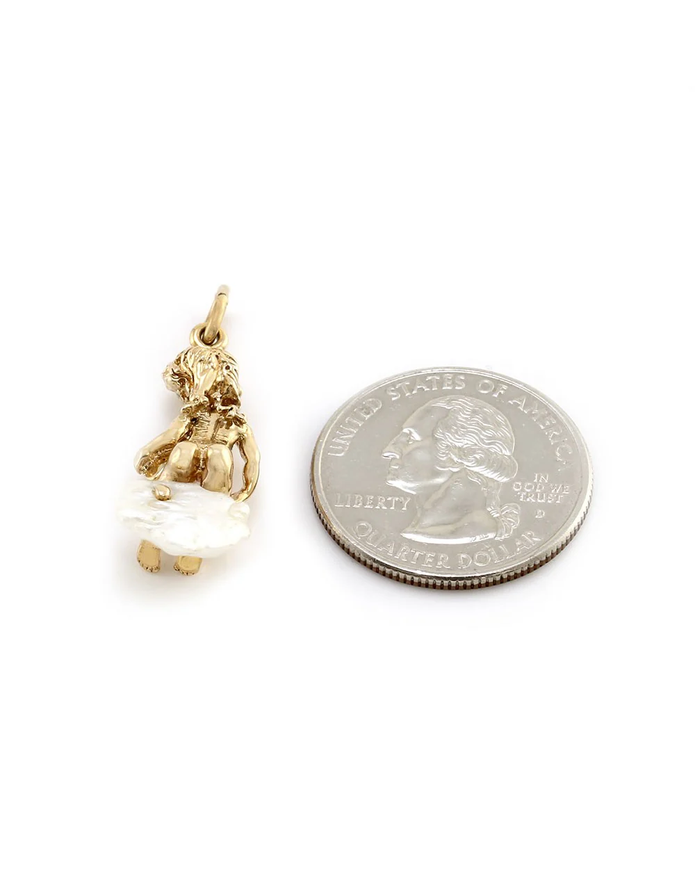 Ruser Freshwater Pearl and Sapphire Cherub Pendant in Yellow Gold - Image 4