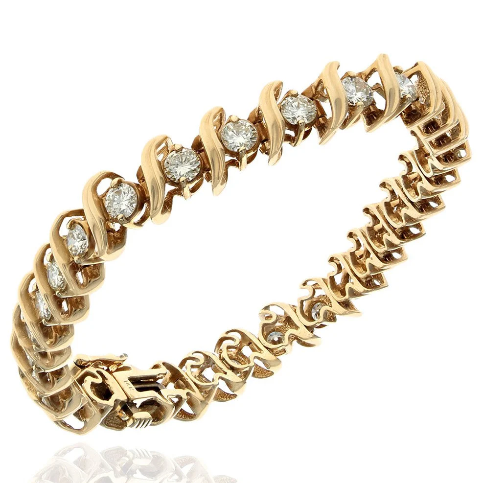 14K Yellow Gold S Link Diamond Tennis Bracelet