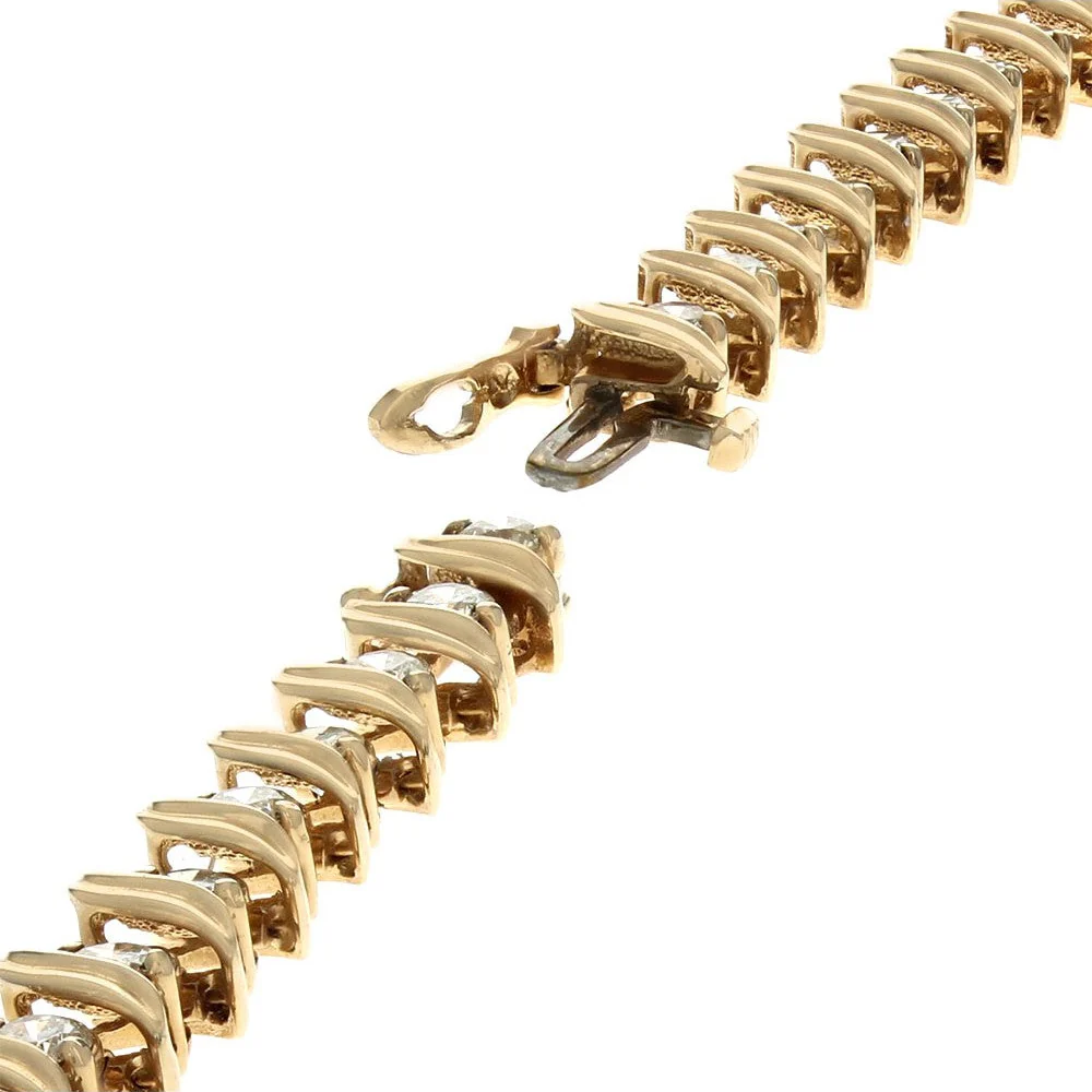 14K Yellow Gold S Link Diamond Tennis Bracelet - Image 2