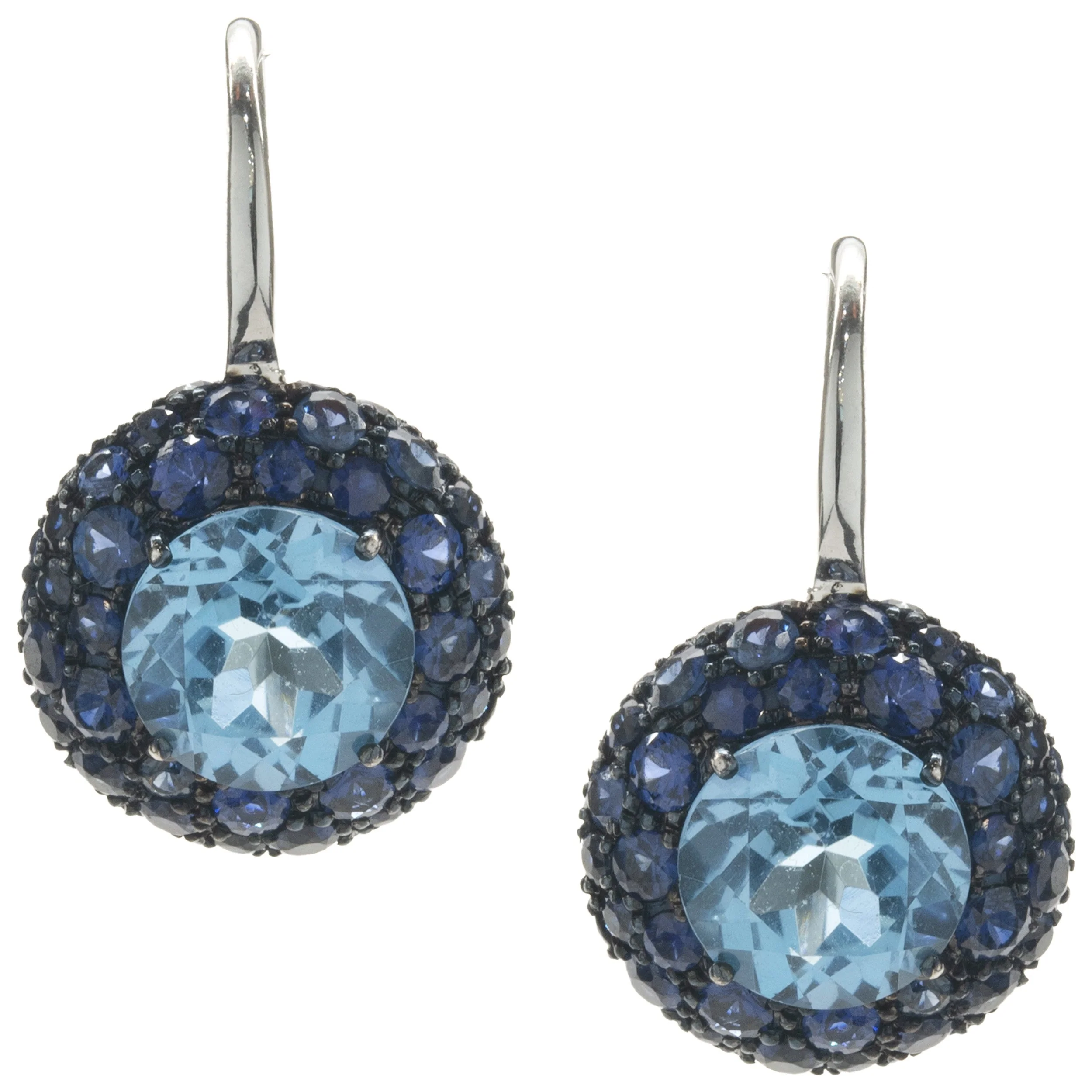 Salavetti 18 Karat White Gold Pave Sapphire and Blue Topaz Earrings