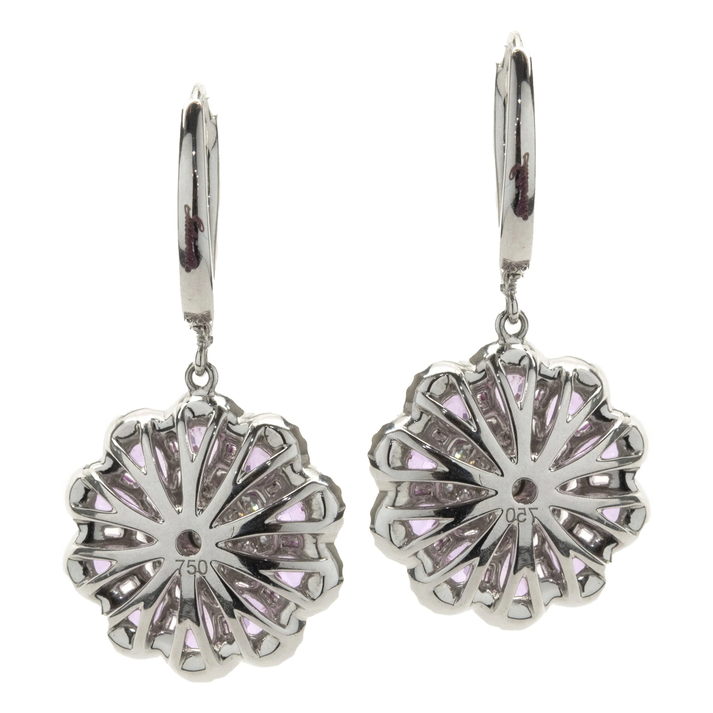 Salavetti 18 Karat White Gold Pink Sapphire and Diamond Floral Drop Earrings - Image 2