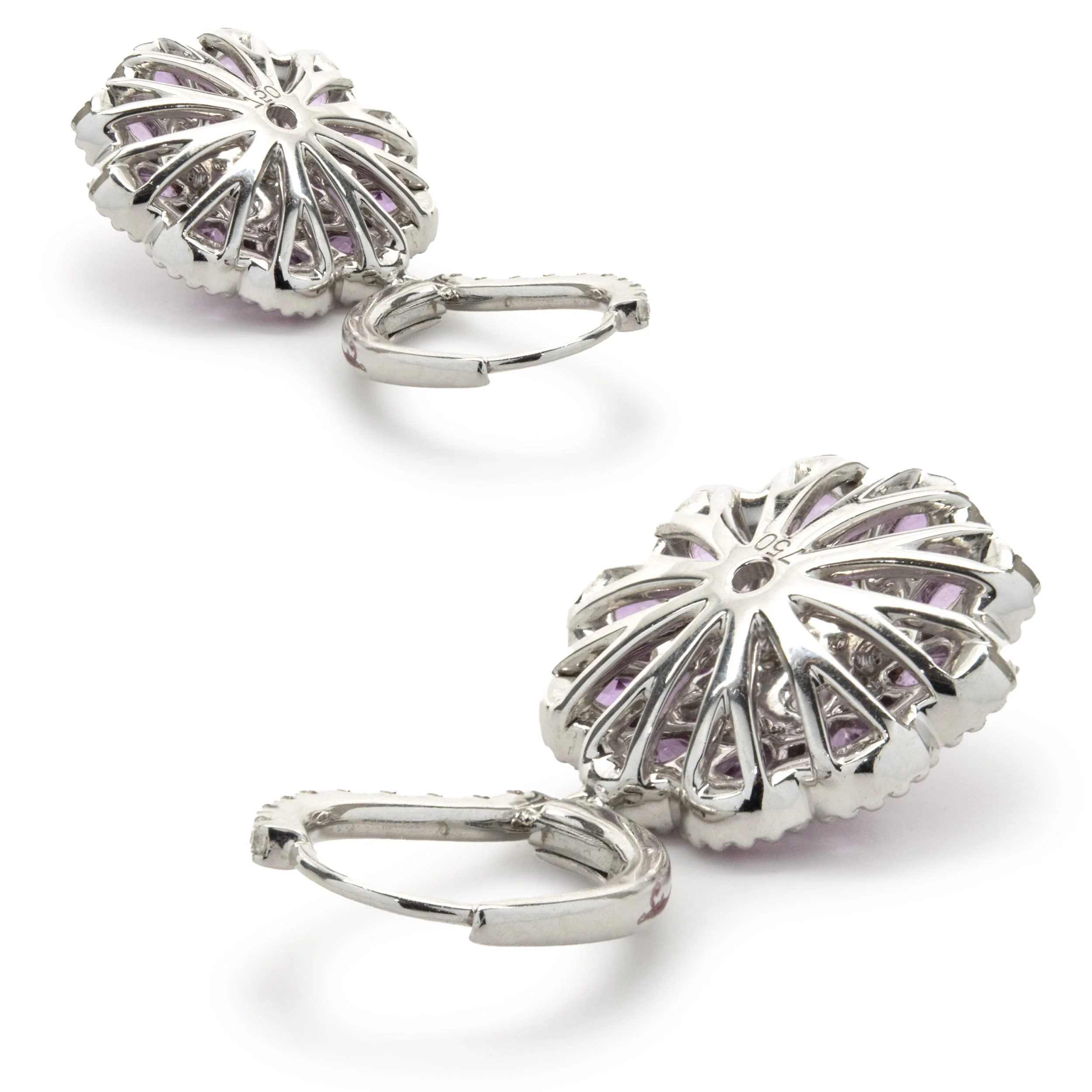 Salavetti 18 Karat White Gold Pink Sapphire and Diamond Floral Drop Earrings - Image 4