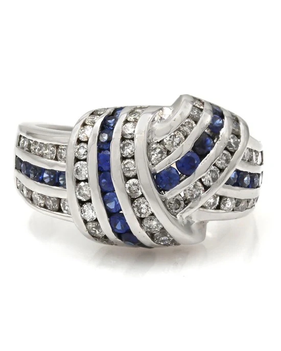 Sapphire and Diamond 3 Row Crossover Ring - Image 2