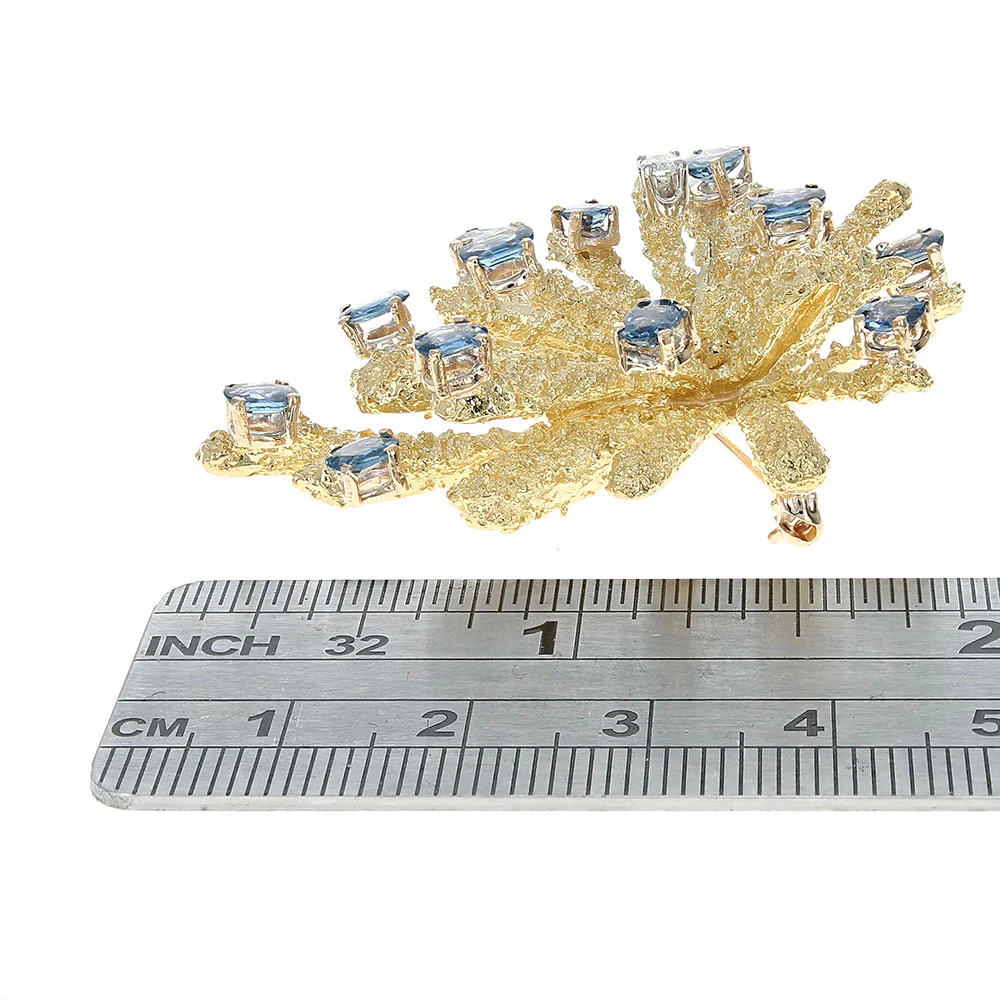Sapphire and Diamond Anenome Motif Vintage Brooch - Image 3