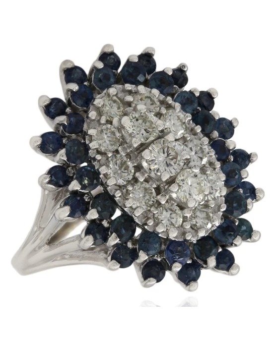 Sapphire and Diamond Double Halo Pear Shape Ring