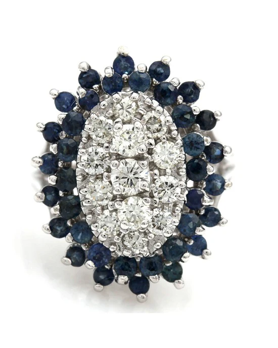 Sapphire and Diamond Double Halo Pear Shape Ring - Image 2