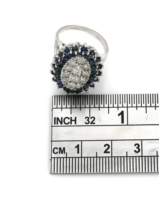 Sapphire and Diamond Double Halo Pear Shape Ring - Image 3
