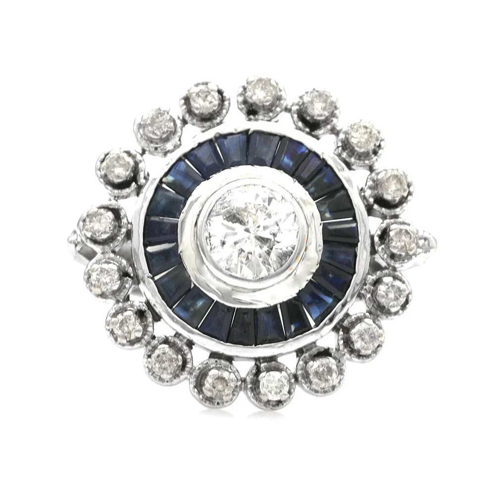 14K White Gold Sapphire and Diamond Double Halo Ring - Image 2