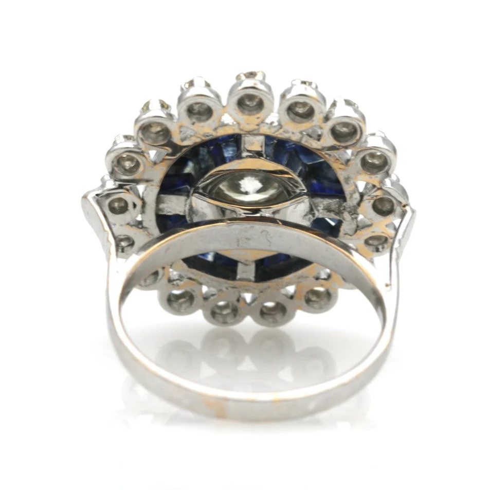14K White Gold Sapphire and Diamond Double Halo Ring - Image 3