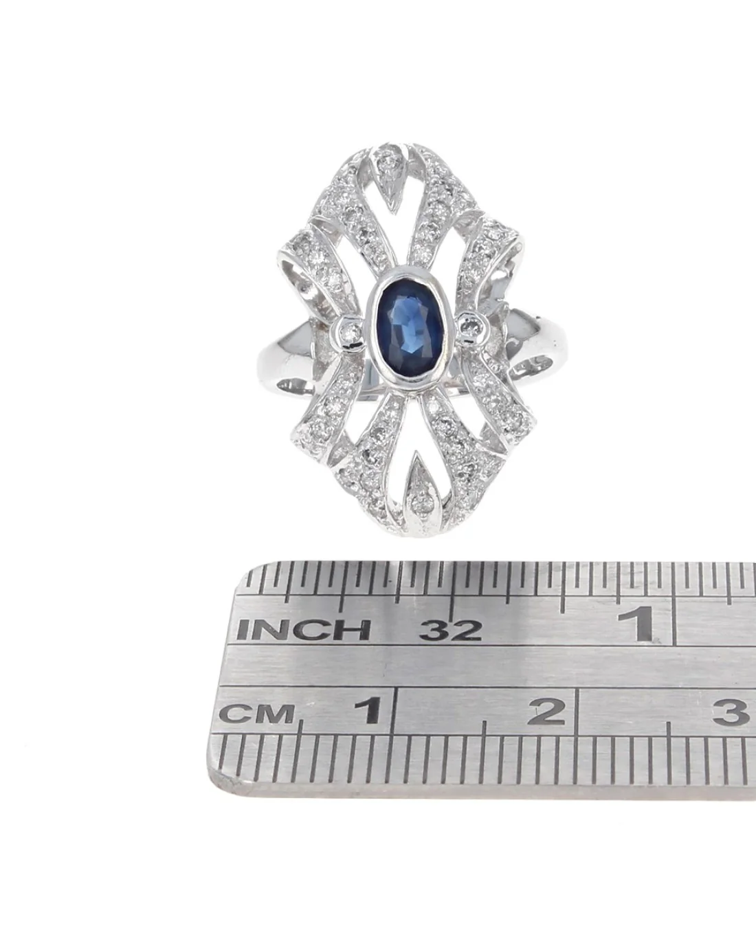 Sapphire and Diamond Elongated Open Ribbon Ring - Image 3