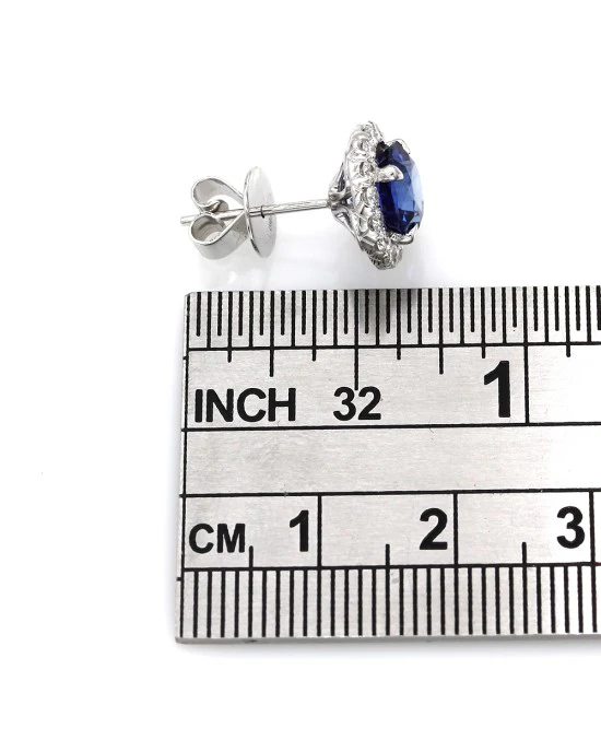 Sapphire and Diamond Halo Stud Earrings in Gold - Image 3