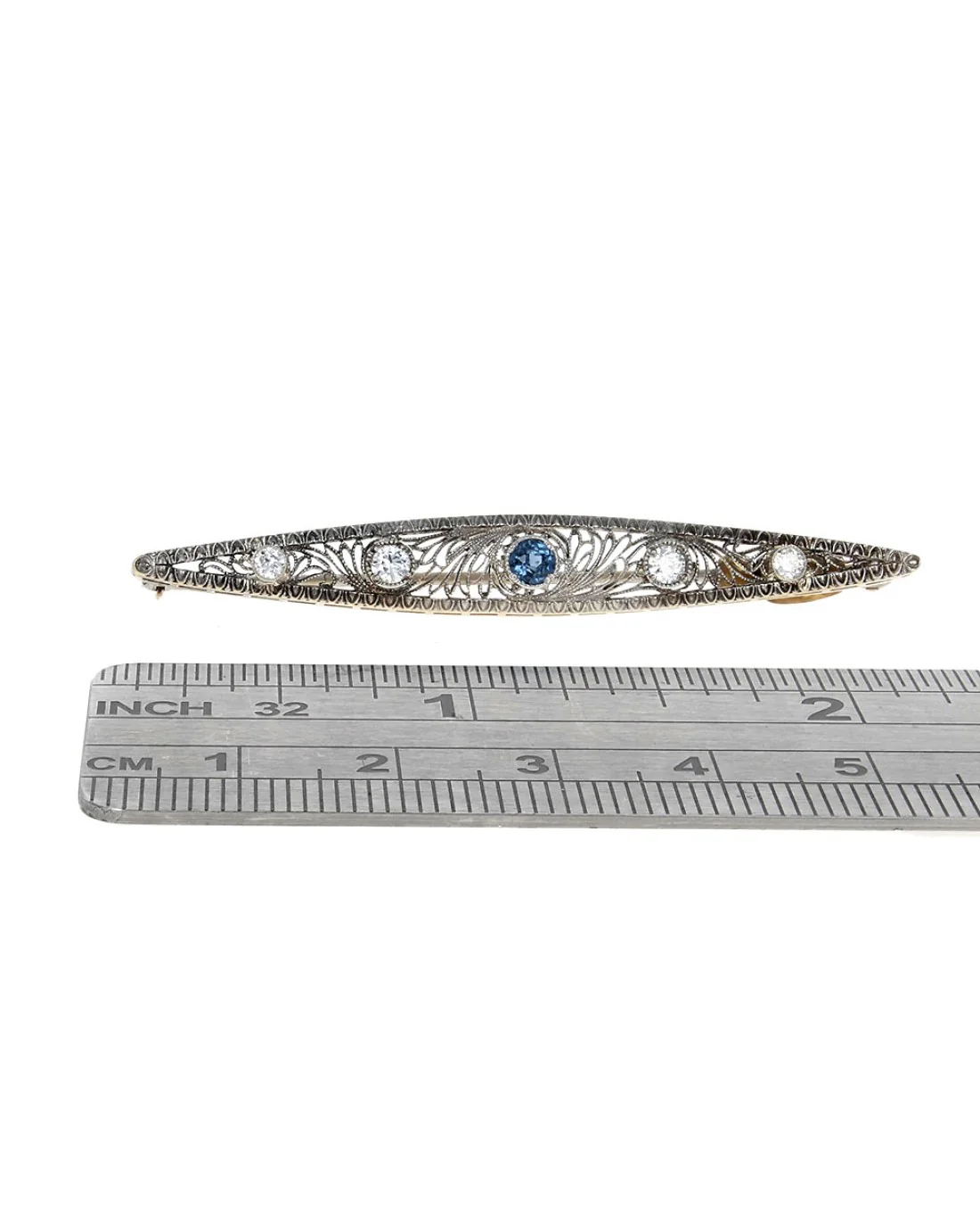 Sapphire and European Diamond Filigree Bar Pin - Image 3