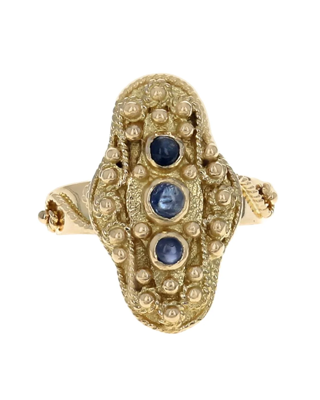 Sapphire Cabochon Elongated Rope Scroll Accent Ring - Image 2