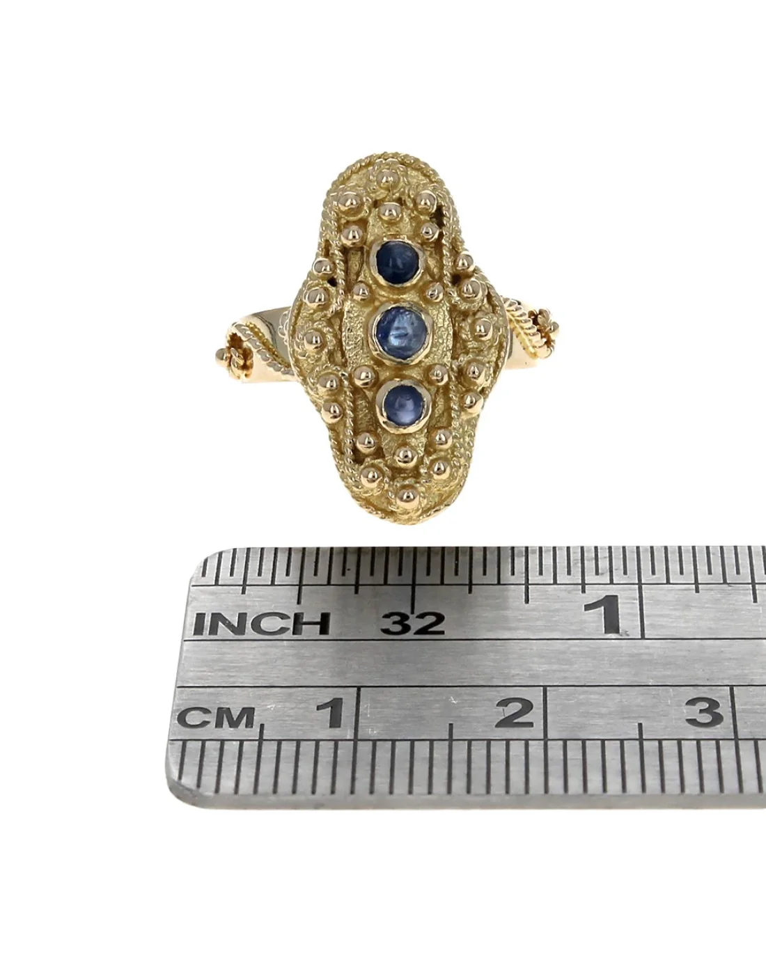 Sapphire Cabochon Elongated Rope Scroll Accent Ring - Image 3