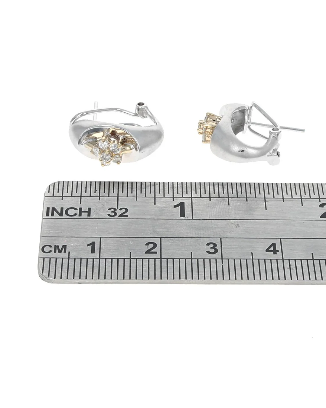 Satin Finish Diamlnd Cluster Concave Earrings - Image 3