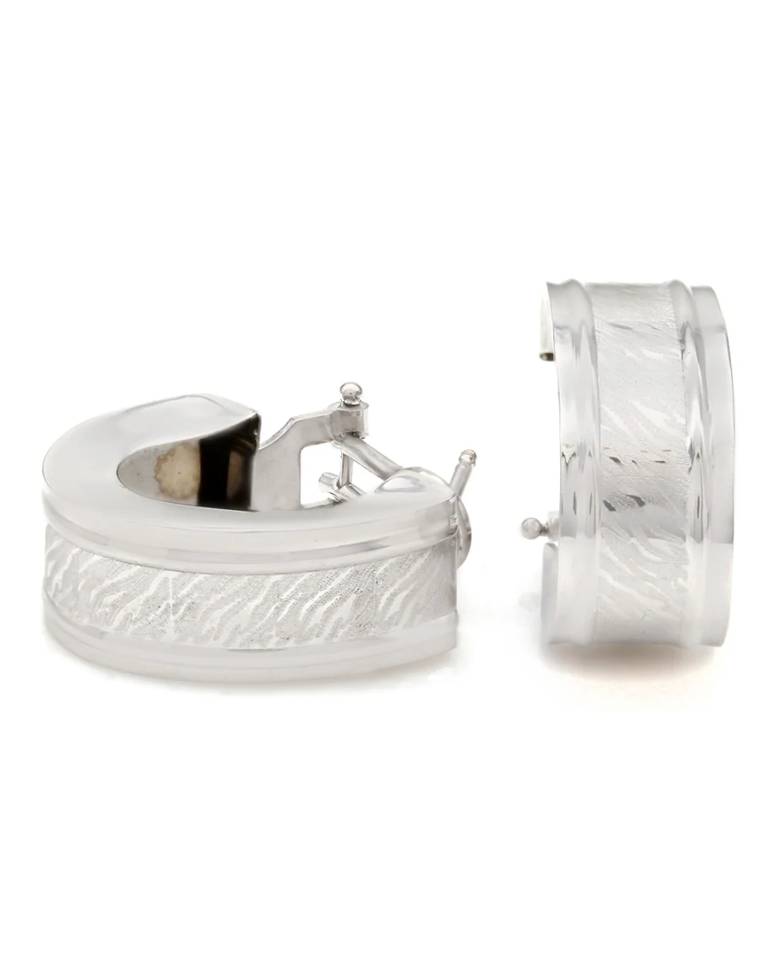 Satin Finish Huggie Earrings in White Gold - Image 2