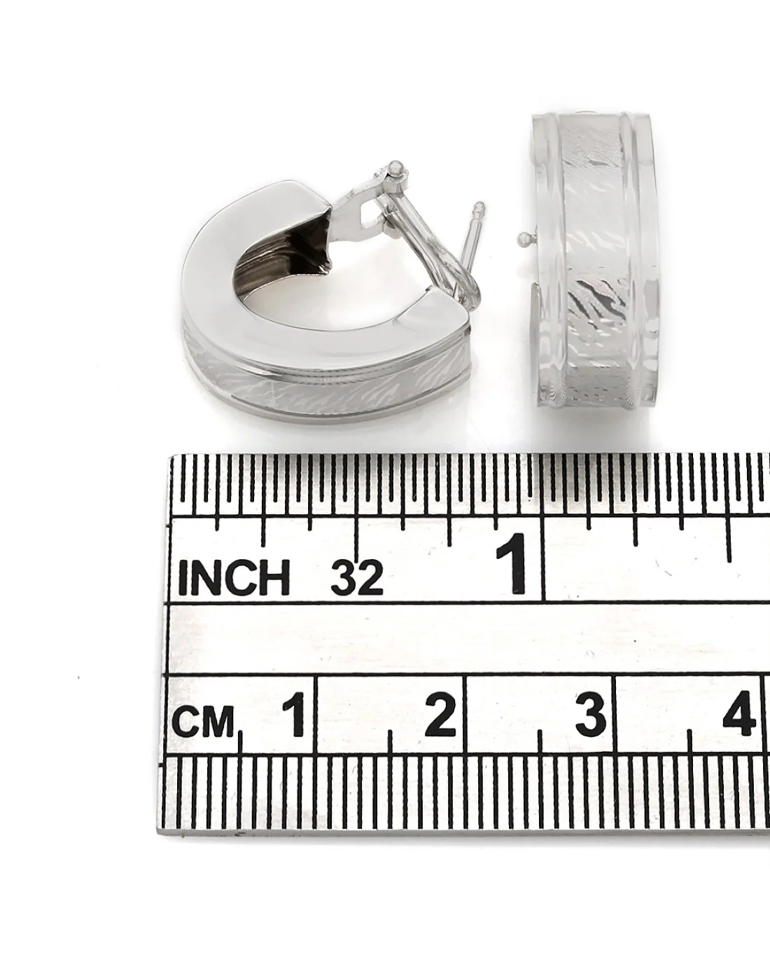 Satin Finish Huggie Earrings in White Gold - Image 3