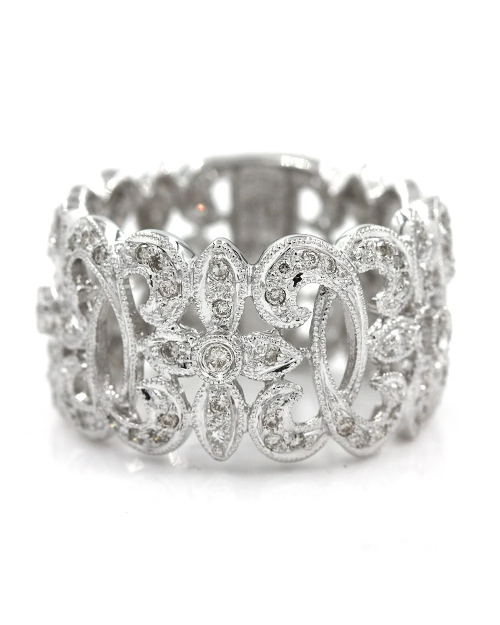 Scroll and Cross Motif Diamond Ring in Gold - Image 2