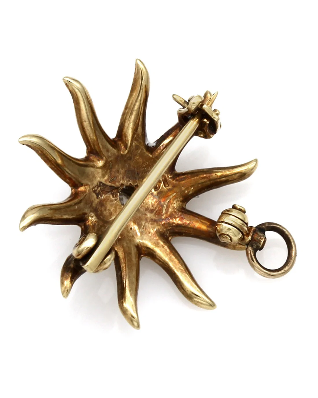 Seed Pearl and Diamond Solitaire Sunburst Pendant/Pin - Image 2