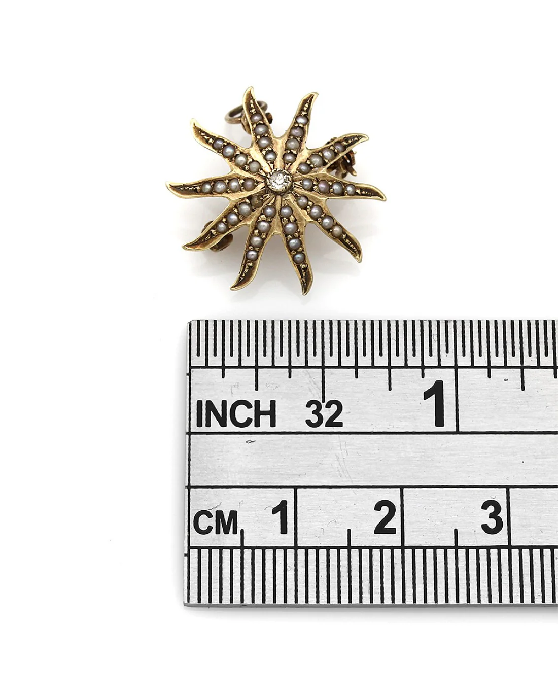 Seed Pearl and Diamond Solitaire Sunburst Pendant/Pin - Image 3