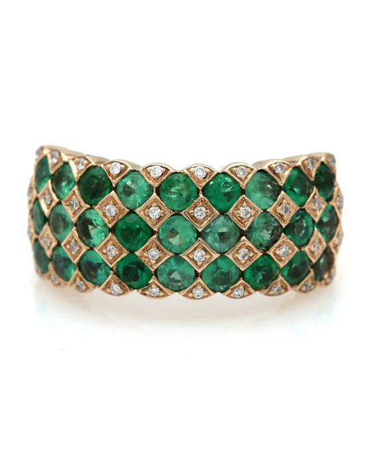 Seven Row Alternating Emerald and Diamond Ring - Image 2