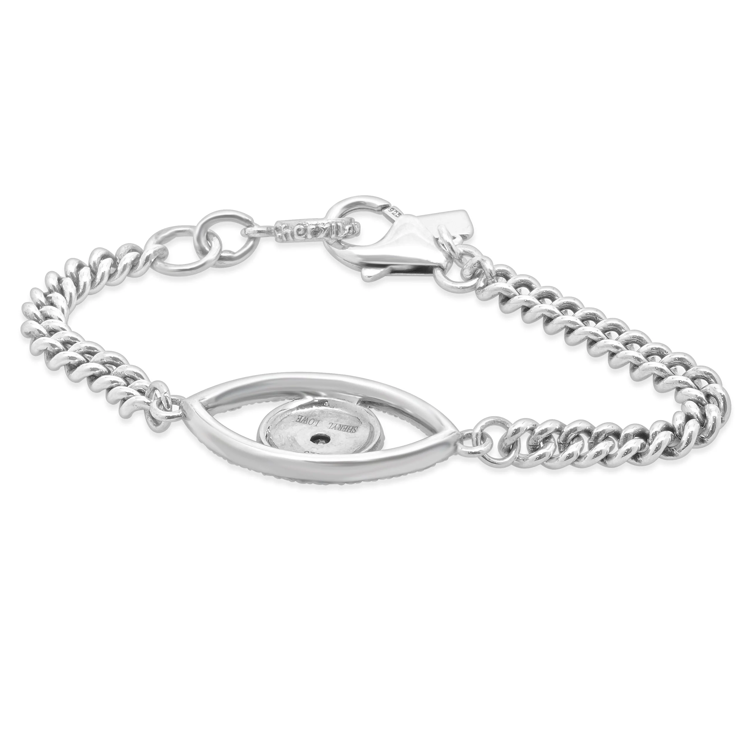 Sheryl Lowe Sterling Silver CZ and Synthetic Sapphire Evil Eye Bracelet - Image 2