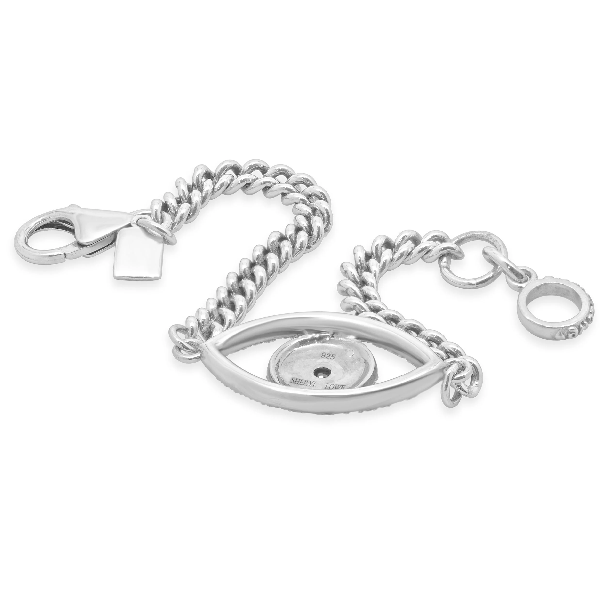 Sheryl Lowe Sterling Silver CZ and Synthetic Sapphire Evil Eye Bracelet - Image 3