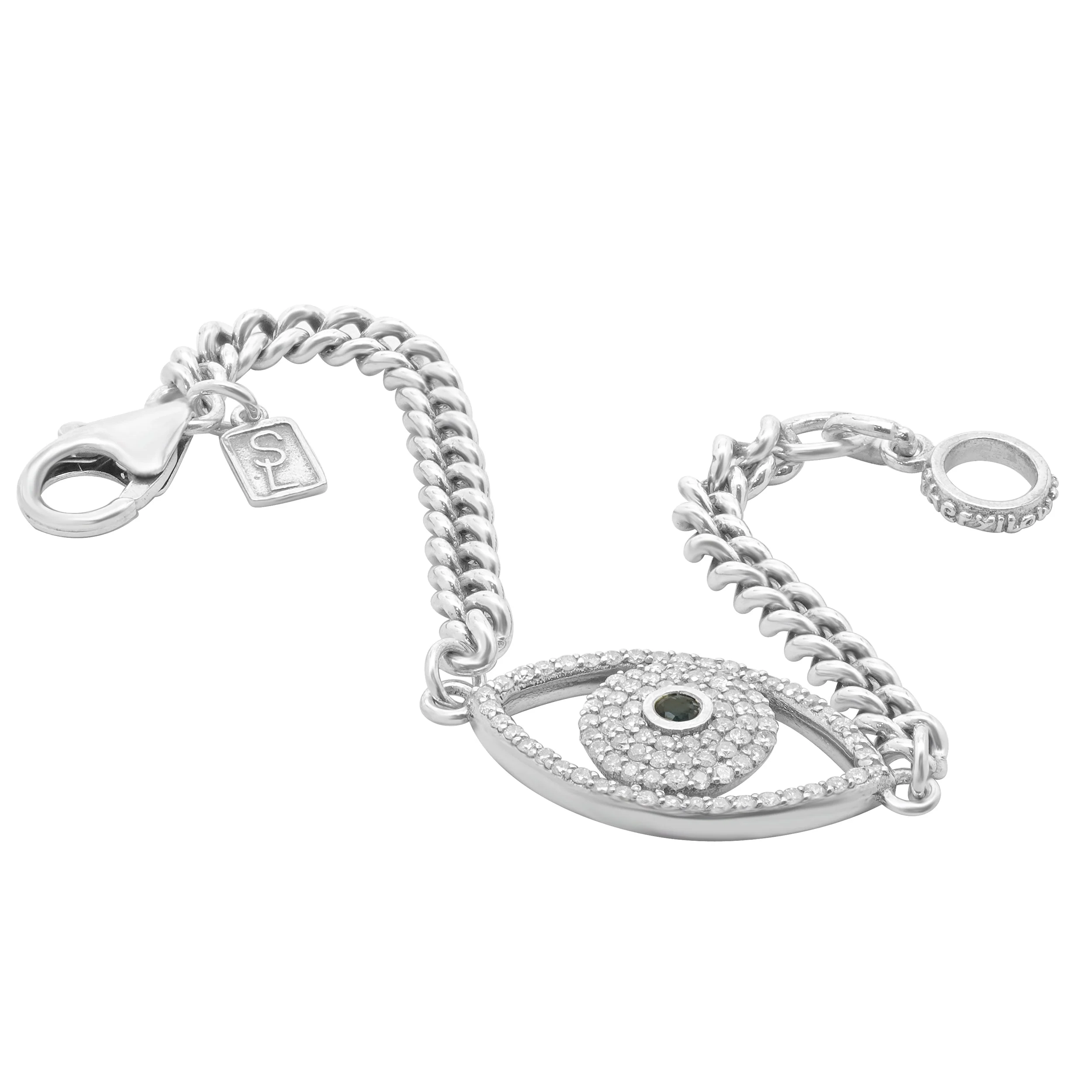 Sheryl Lowe Sterling Silver CZ and Synthetic Sapphire Evil Eye Bracelet - Image 4