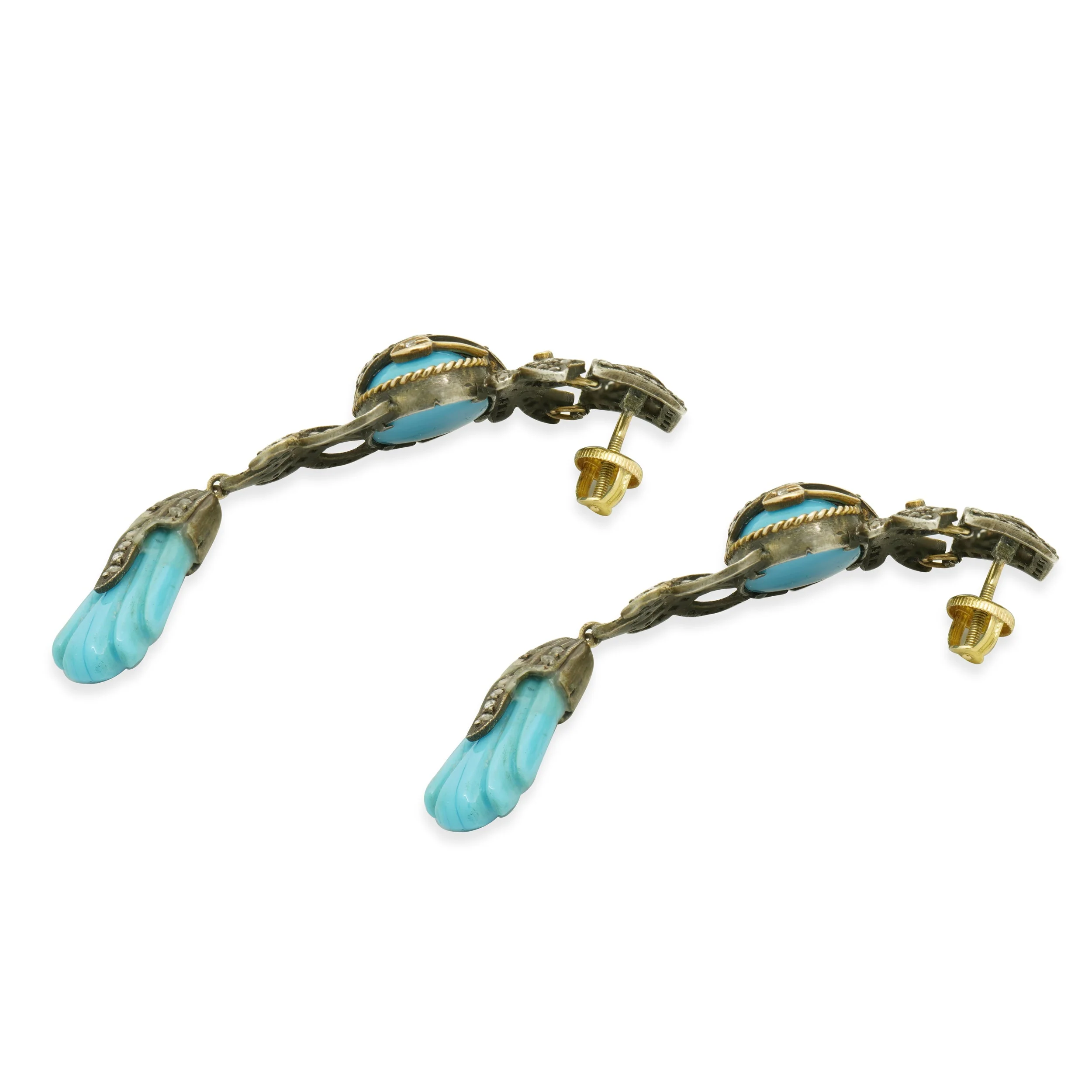 Silver & Gold Turquoise & Diamond Earrings - Image 4
