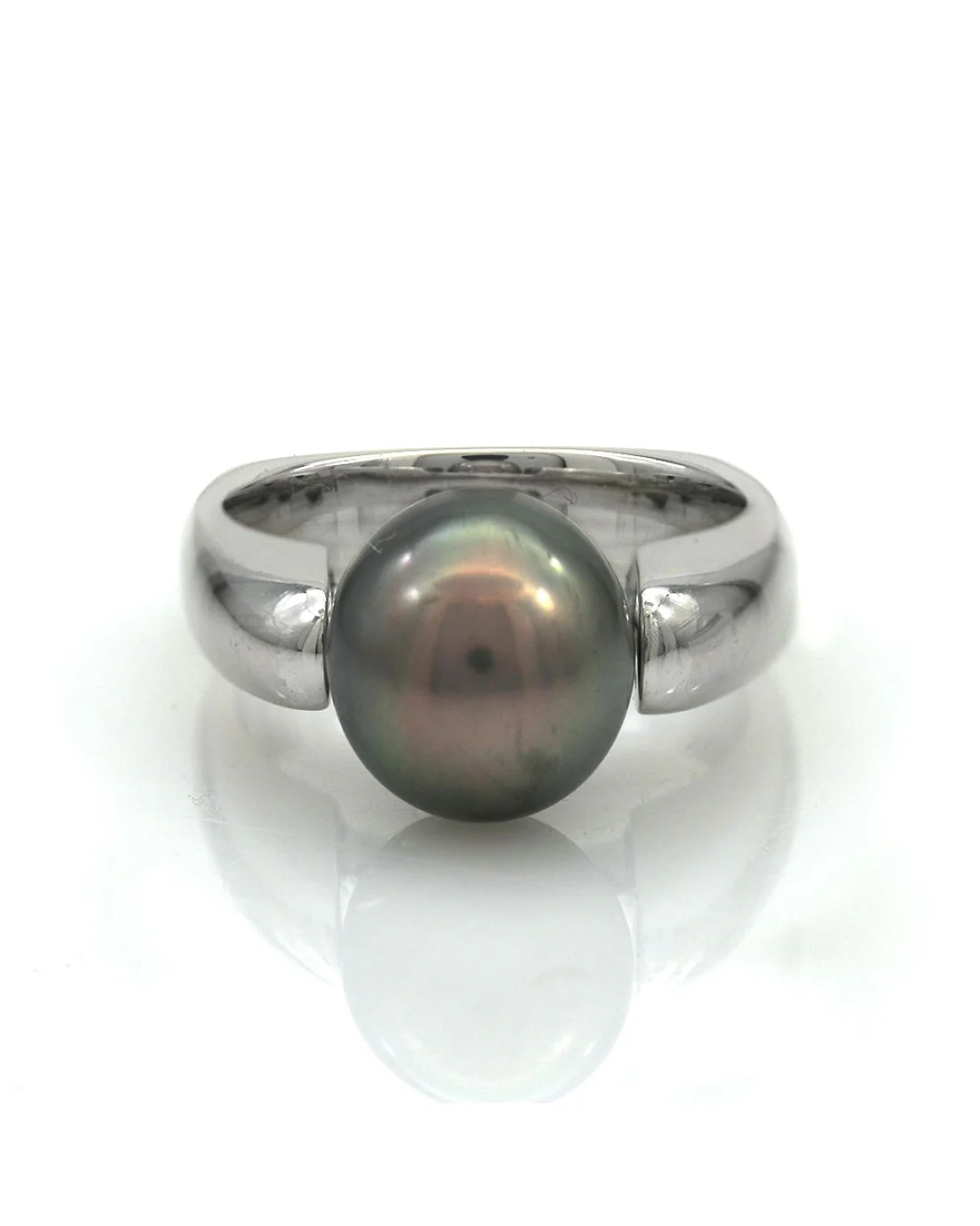 Silver Tahitian Pearl Solitaire Square Shank Ring - Image 2