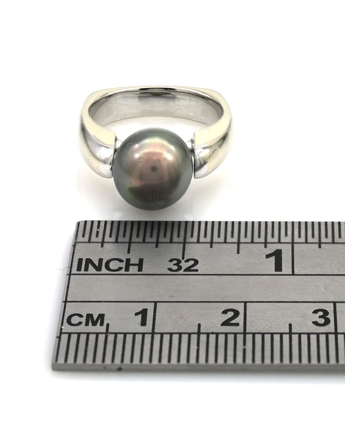 Silver Tahitian Pearl Solitaire Square Shank Ring - Image 3