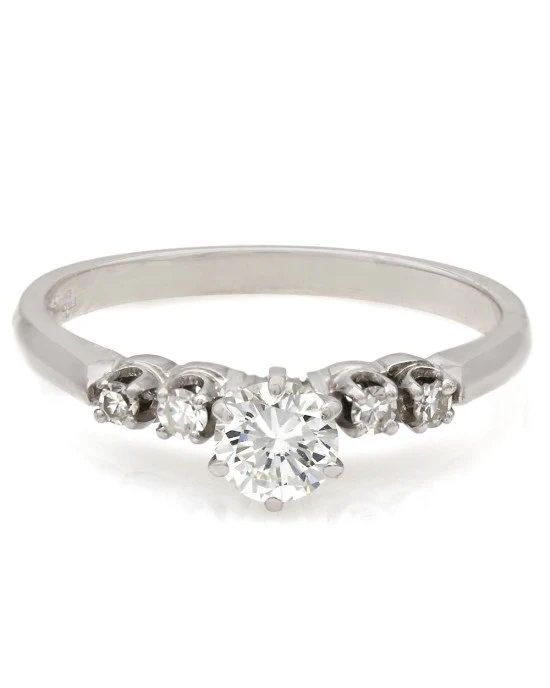 Single Cut Diamond Engagement Ring with Round Diamond Center in 14k White Gold - Image 2