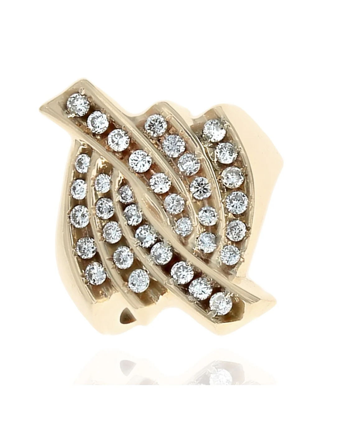 Six Row Diamond Bypass Ring in Yellow Gold