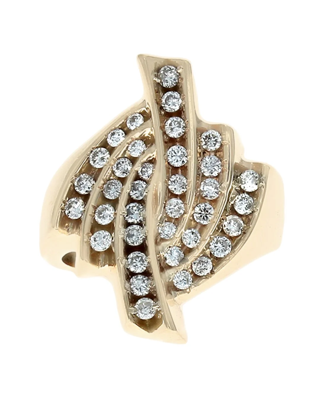 Six Row Diamond Bypass Ring in Yellow Gold - Image 2