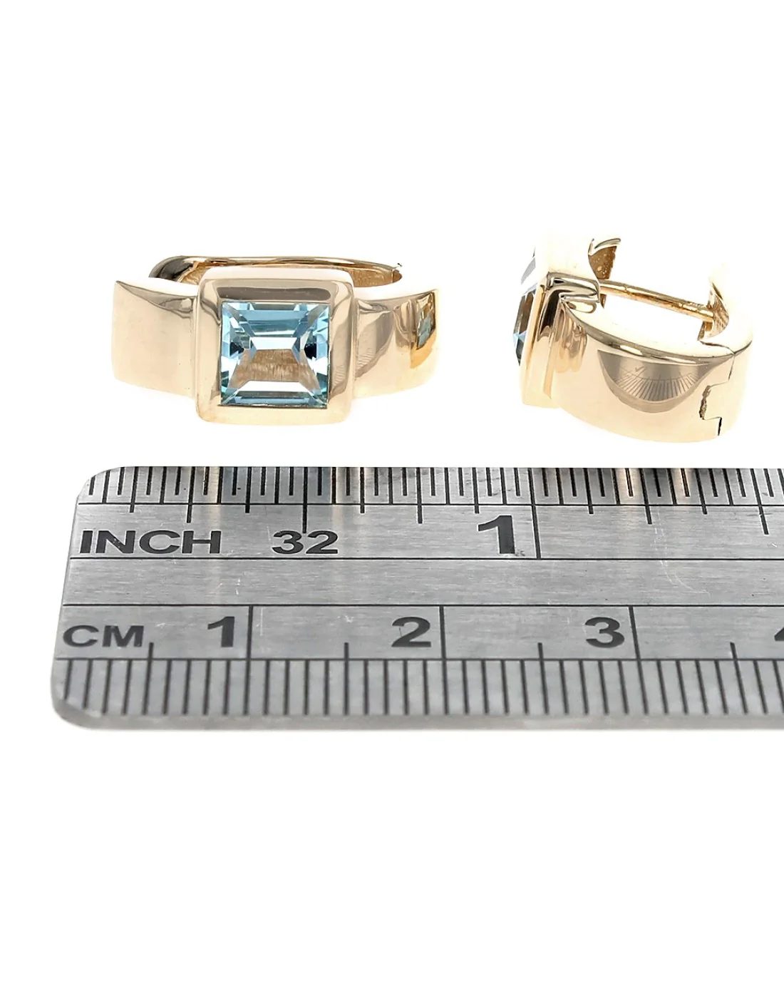 Sky Blue Topaz Curved Hoop Earrings in Yellow Gold - Image 3