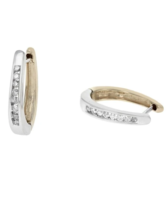 Small Diamond Hoop Earrings in White and Yellow Gold - Image 2