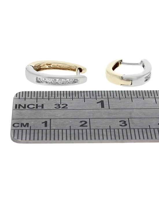 Small Diamond Hoop Earrings in White and Yellow Gold - Image 3