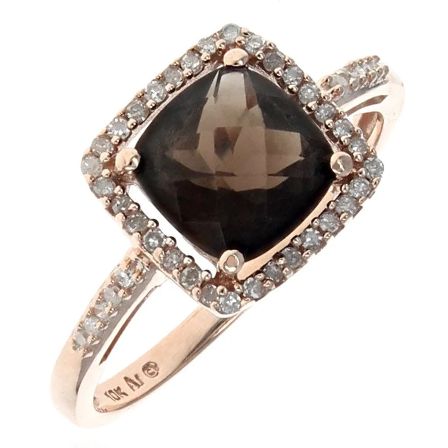 10K Rose Gold Smoky Quartz and Diamond Halo Ring