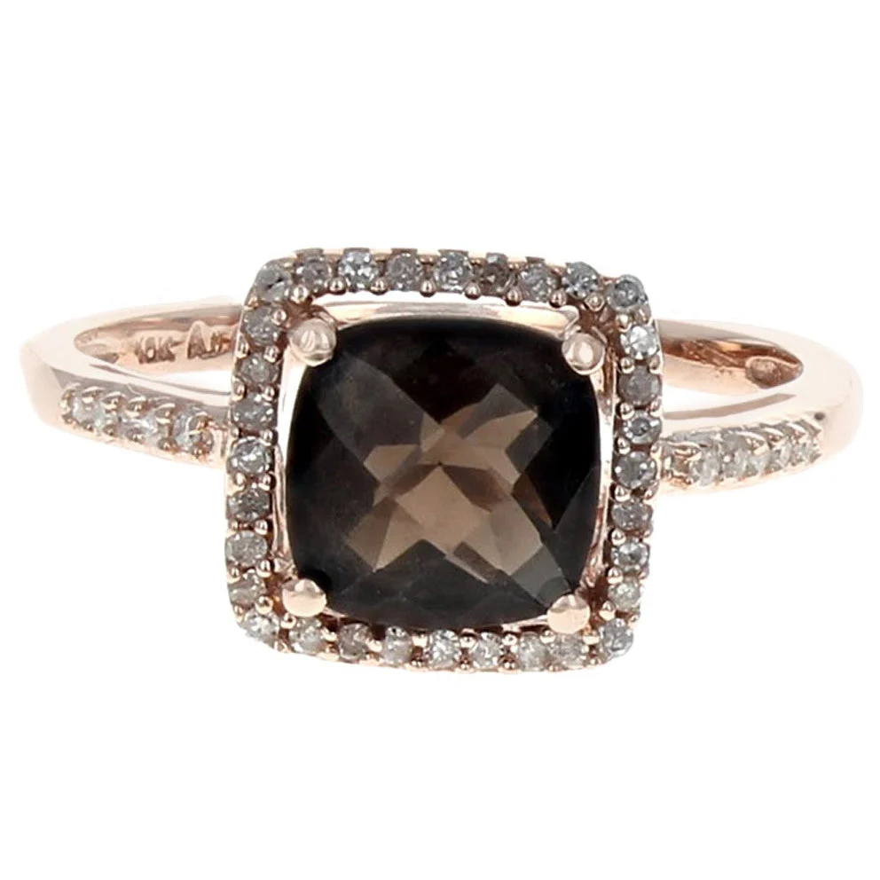 10K Rose Gold Smoky Quartz and Diamond Halo Ring - Image 2