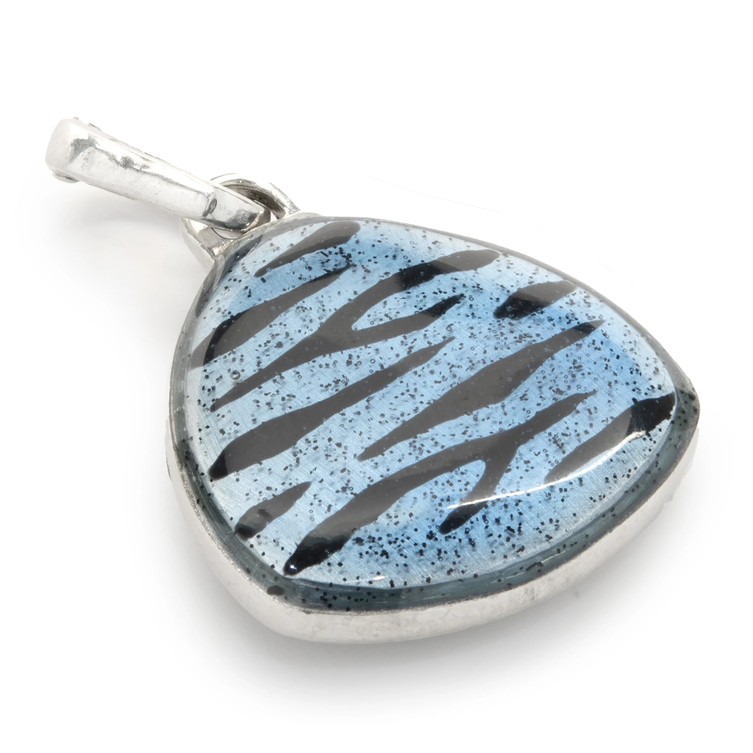 Soho Sterling Silver Turquoise Resin and Diamond Triangle Drop Pendant - Image 4