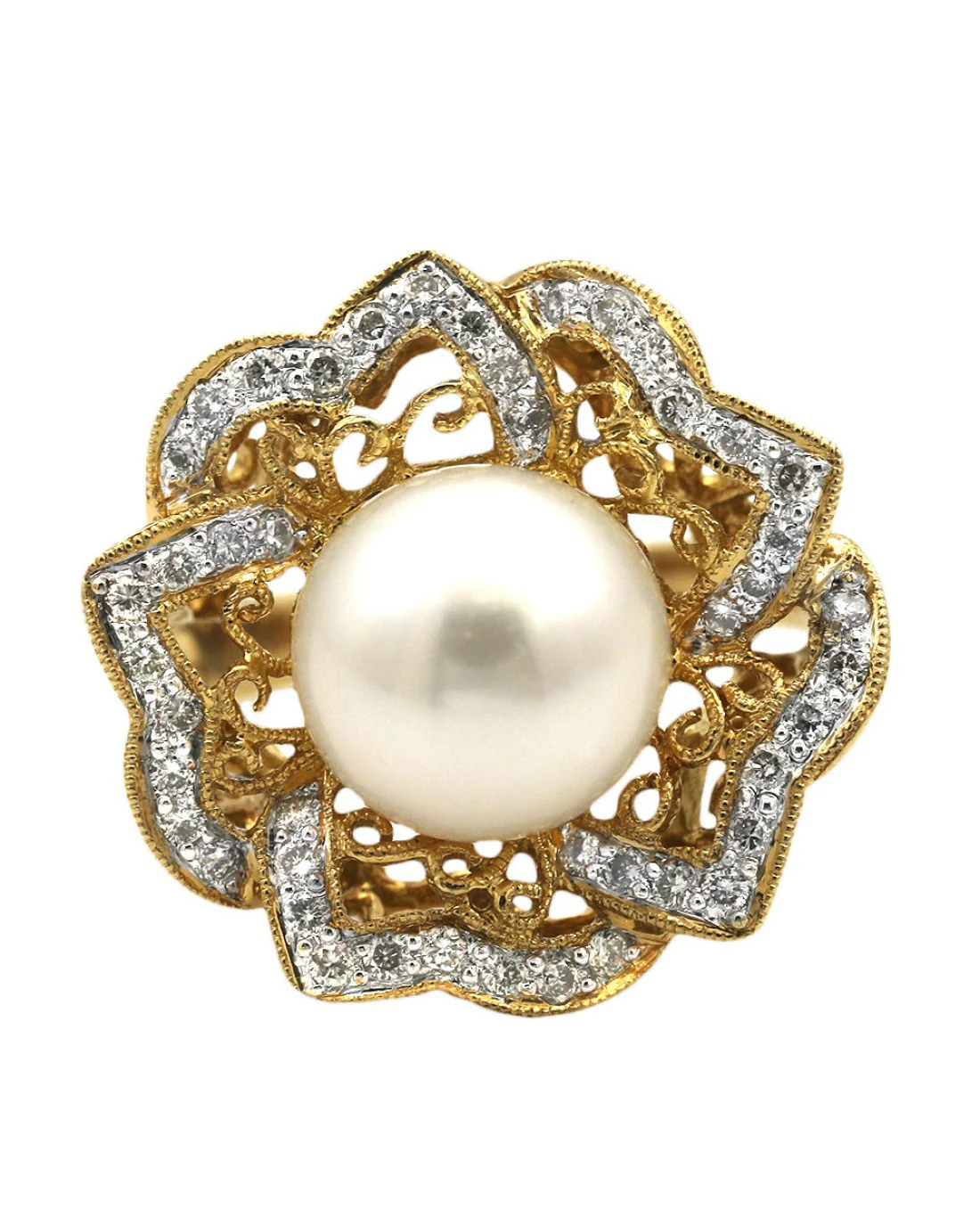 South Sea Pearl and Diamond Open Scroll Ring - Image 2