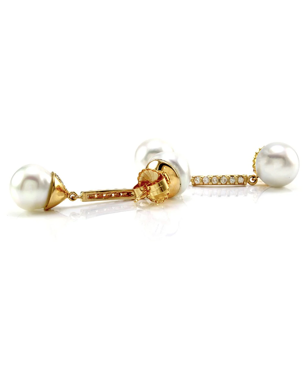 South Sea Pearl & Pave Diamond Drop Dangle Earrings in 18K Yellow Gold - Image 3